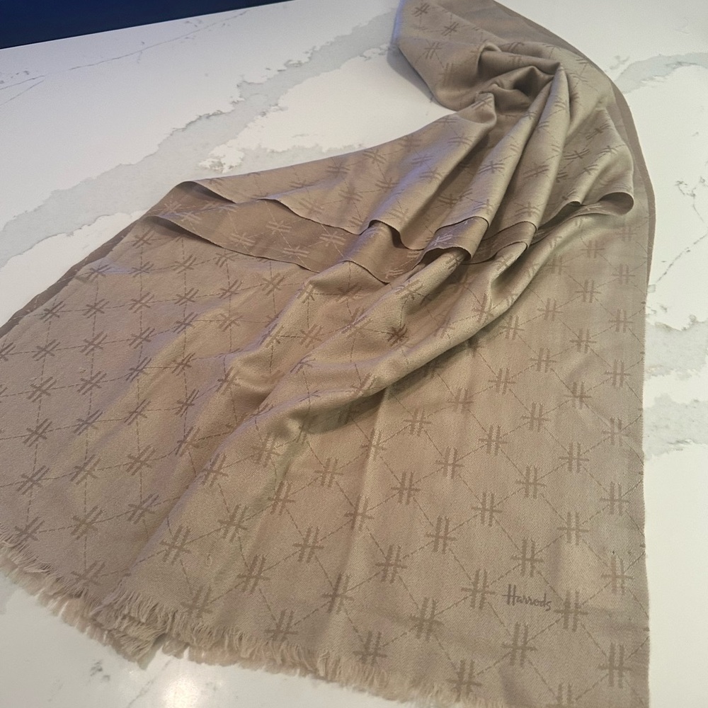 Harrods Beige Logo Jacquard Scarf